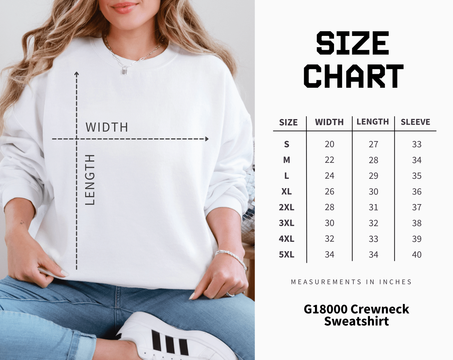 Size chart for unisex sweater.