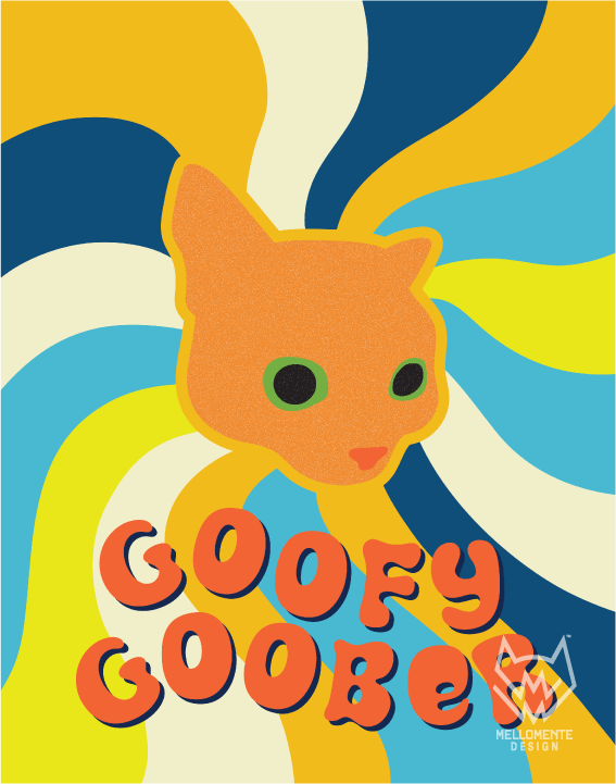 Artwork of 'Goofy Goober' with a stylized orange cat illustration and colorful abstract background.