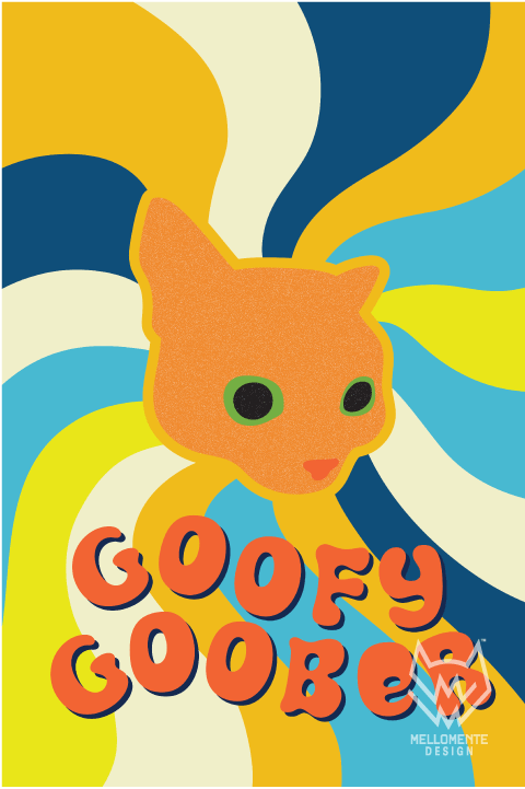 Artwork of 'Goofy Goober' with a stylized orange cat illustration and colorful abstract background.