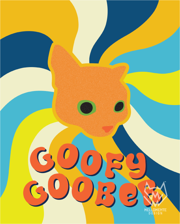 Artwork of 'Goofy Goober' with a stylized orange cat illustration and colorful abstract background.