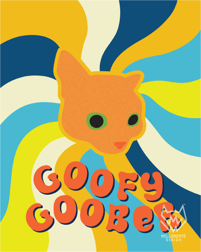 Artwork of 'Goofy Goober' with a stylized orange cat illustration and colorful abstract background.