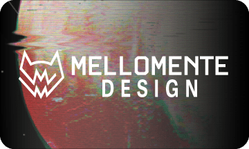 Abstract artwork featuring the MELLOMENTE Design logo.